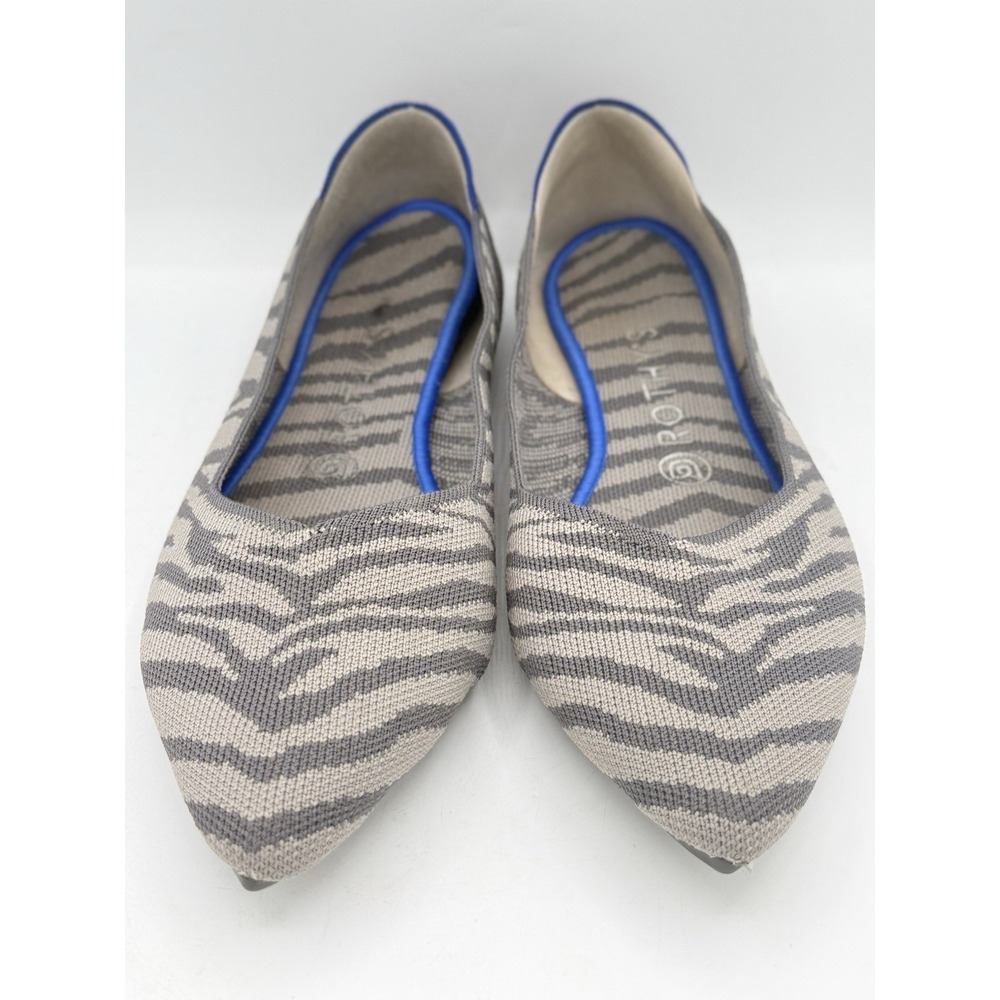 Rothys The Point Gray Zebra Print Pointed Toe Flats Shoes Womens Size 9.5 Rare
